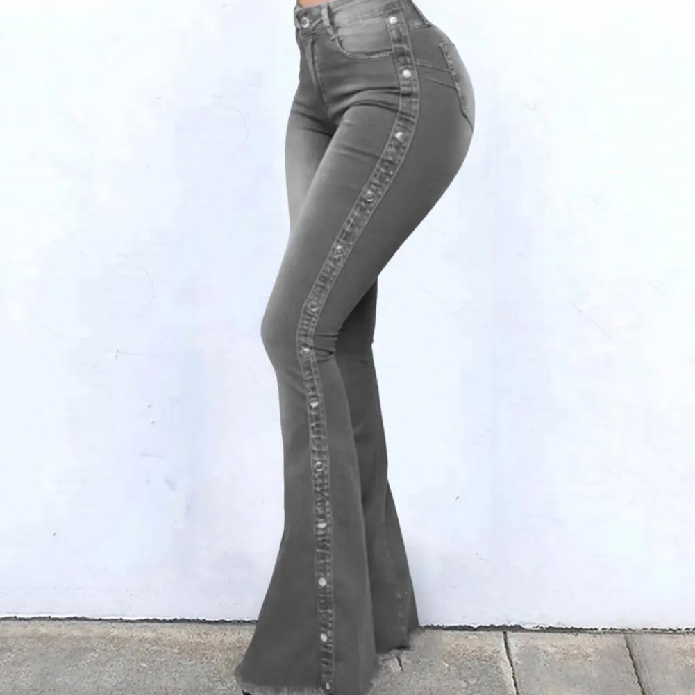 Funki Buys | Pants | Women's Side Button Butt Lift Flared Jeans