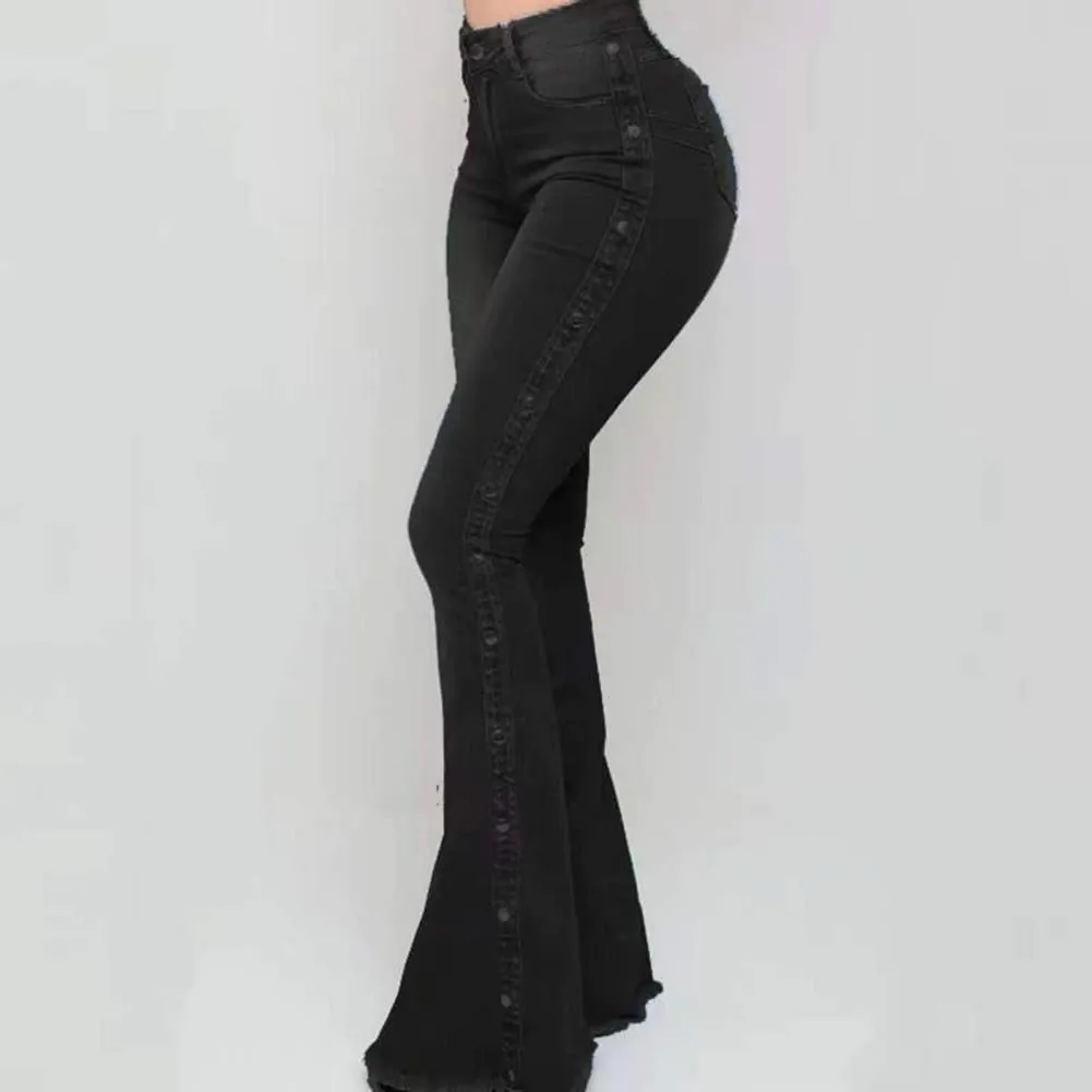 Funki Buys | Pants | Women's Side Button Butt Lift Flared Jeans