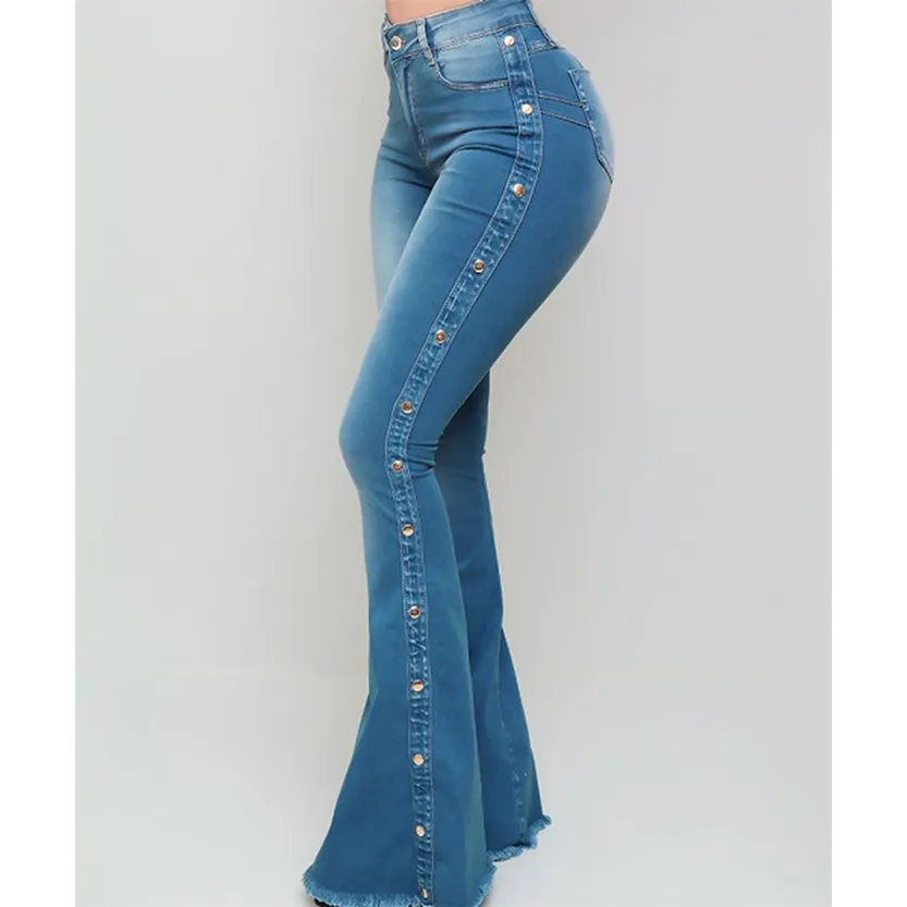 Funki Buys | Pants | Women's Side Button Butt Lift Flared Jeans