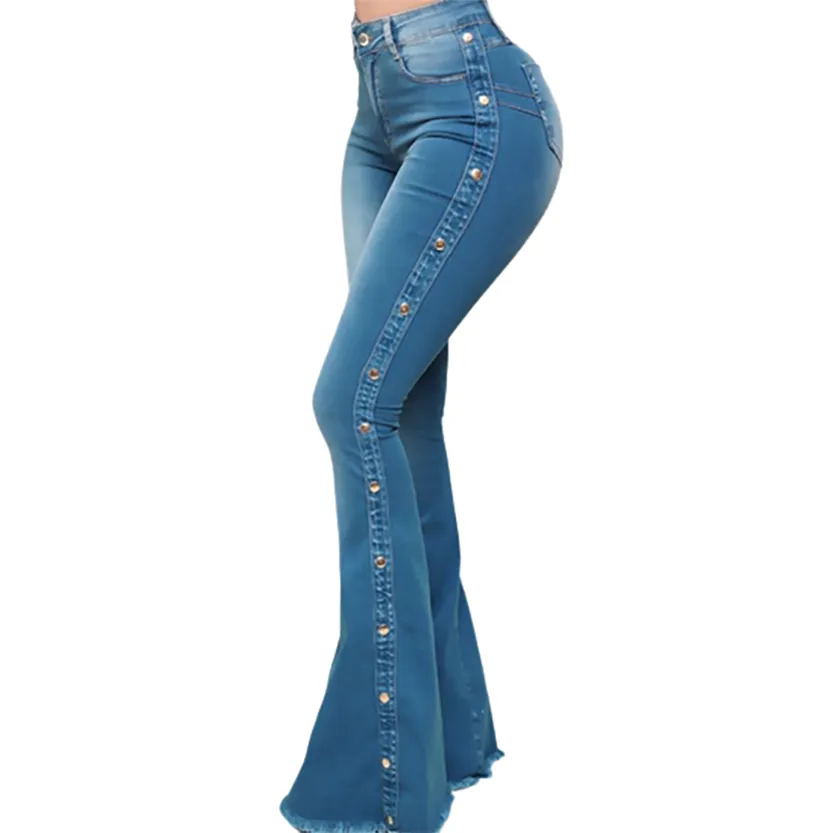 Funki Buys | Pants | Women's Side Button Butt Lift Flared Jeans