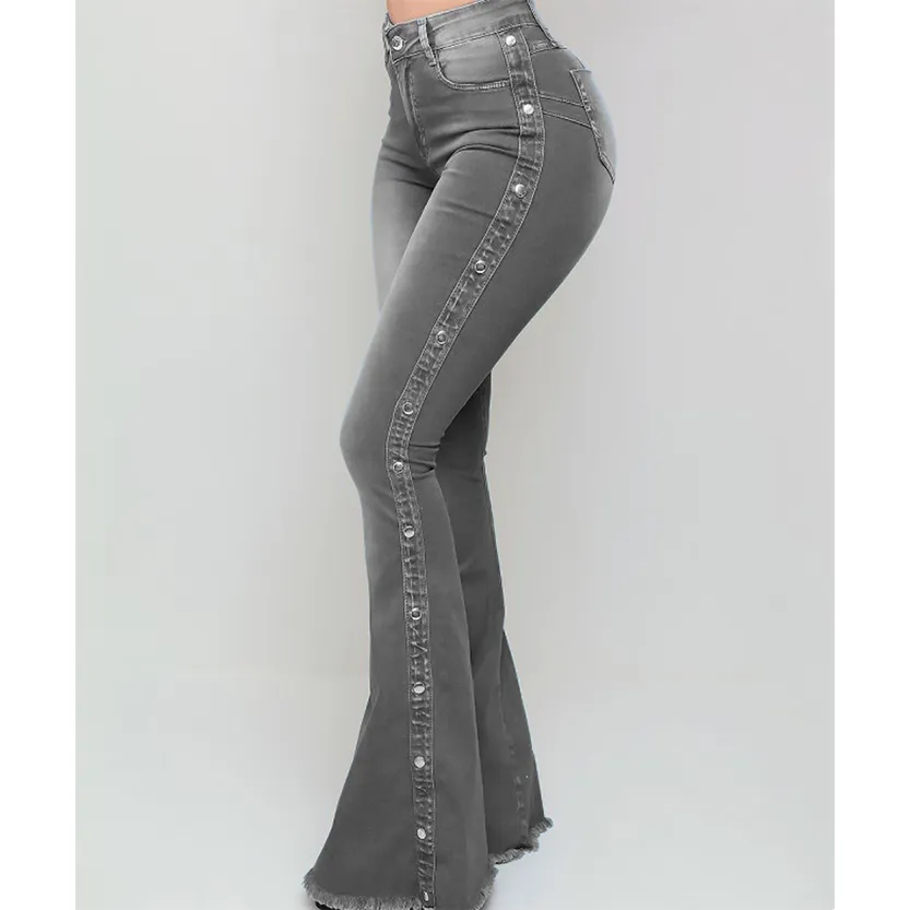 Funki Buys | Pants | Women's Side Button Butt Lift Flared Jeans