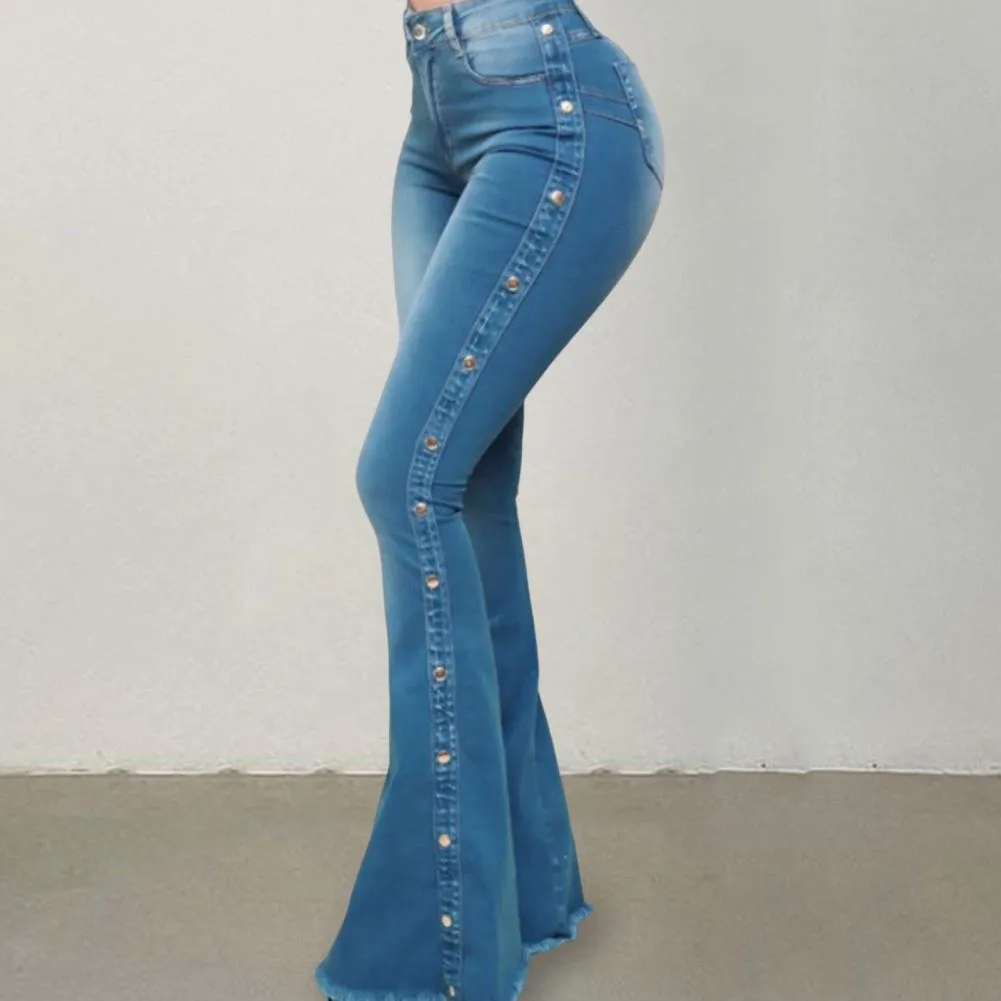 Funki Buys | Pants | Women's Side Button Butt Lift Flared Jeans