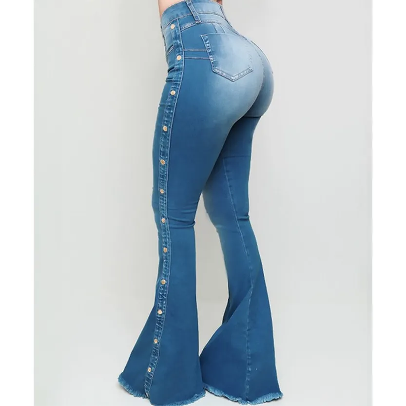 Funki Buys | Pants | Women's Side Button Butt Lift Flared Jeans