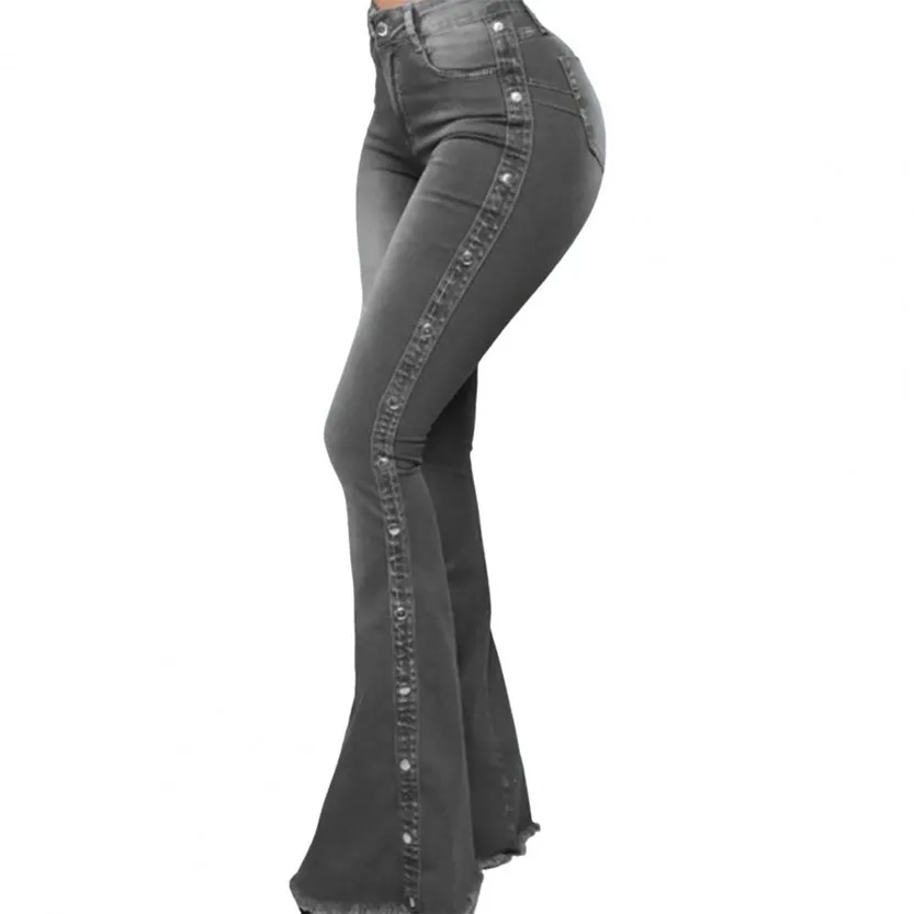 Funki Buys | Pants | Women's Side Button Butt Lift Flared Jeans