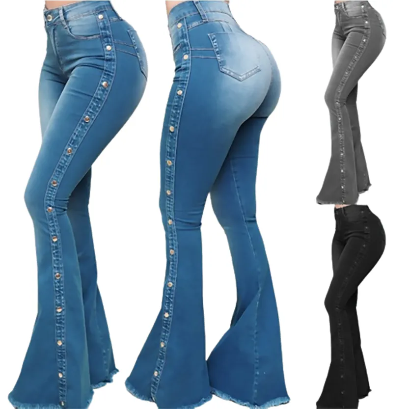 Funki Buys | Pants | Women's Side Button Butt Lift Flared Jeans