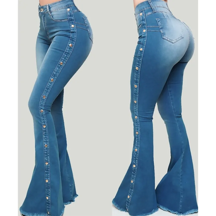 Funki Buys | Pants | Women's Side Button Butt Lift Flared Jeans