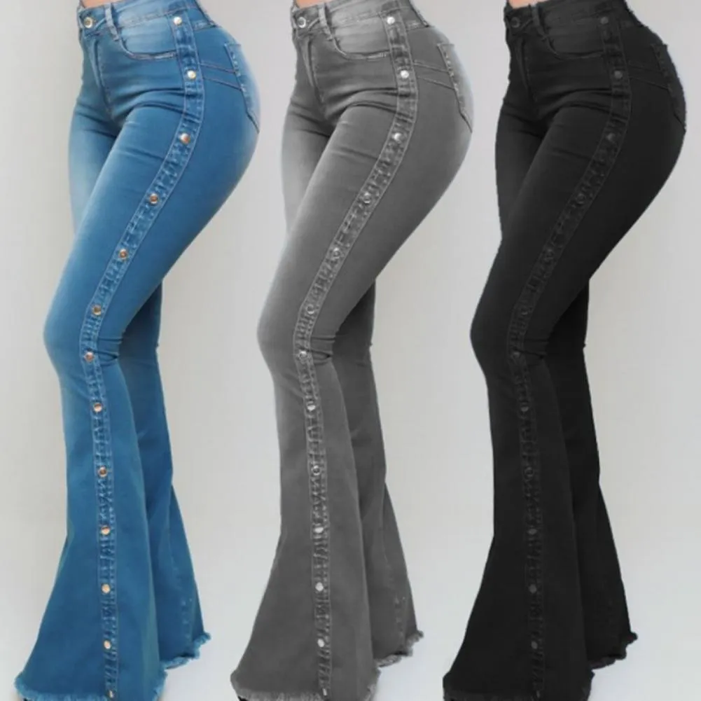 Funki Buys | Pants | Women's Side Button Butt Lift Flared Jeans