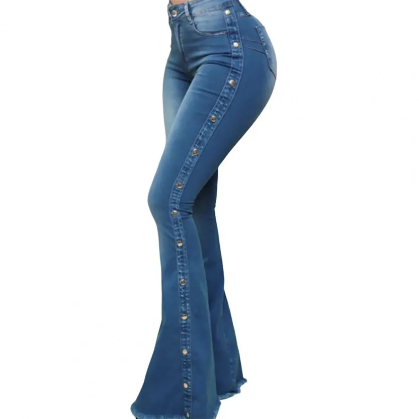 Funki Buys | Pants | Women's Side Button Butt Lift Flared Jeans