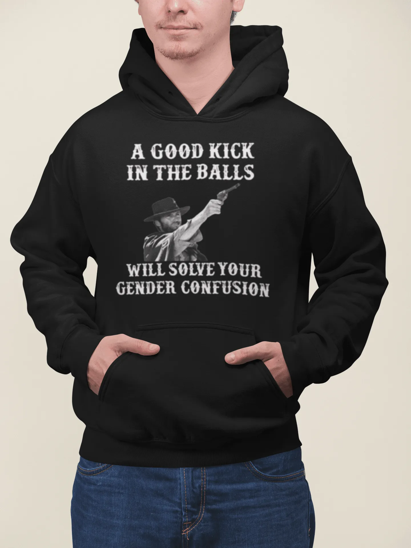 Gender Identity Hoodie A Kick In The Balls Will Solve Gender Confusion Blended Cotton Pullover