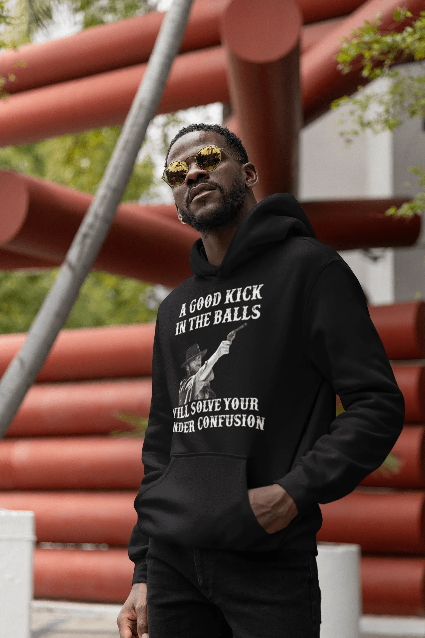 Gender Identity Hoodie A Kick In The Balls Will Solve Gender Confusion Blended Cotton Pullover