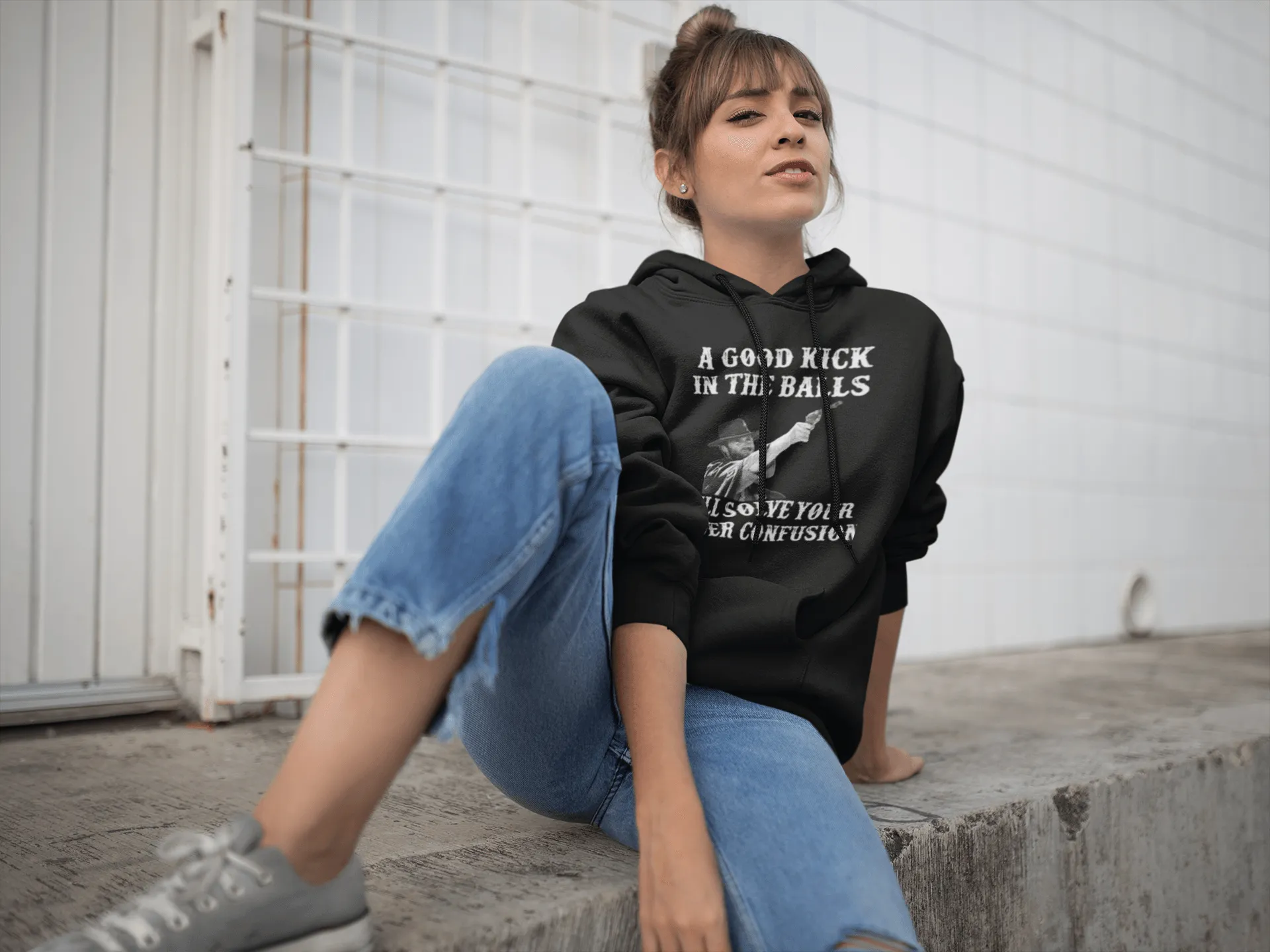 Gender Identity Hoodie A Kick In The Balls Will Solve Gender Confusion Blended Cotton Pullover
