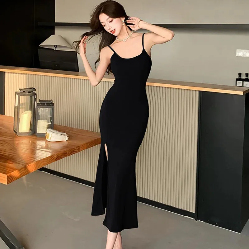 Girlary Korean Luxury Elegant Lace Backless Sexy Long Dress for Women Summer Red Fashion Sling Prom Dress 2024 Vintage Bodycon Vestidos