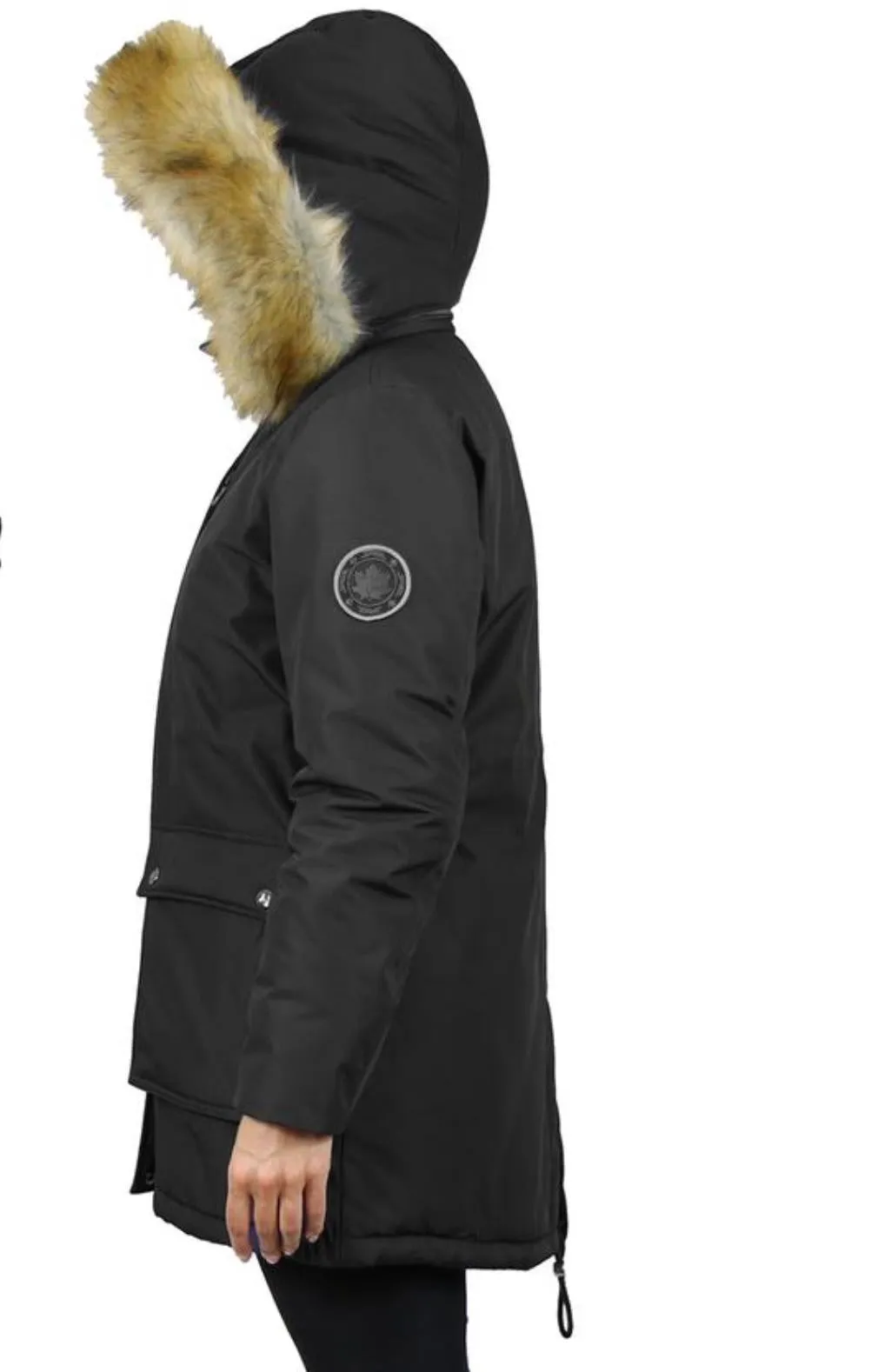 Heavyweight Black Parka with Brown Faux Fur Trim