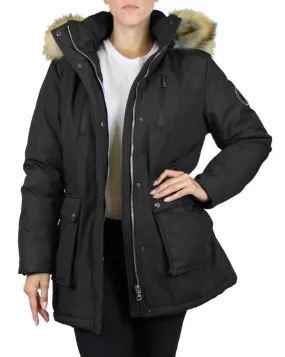 Heavyweight Black Parka with Brown Faux Fur Trim