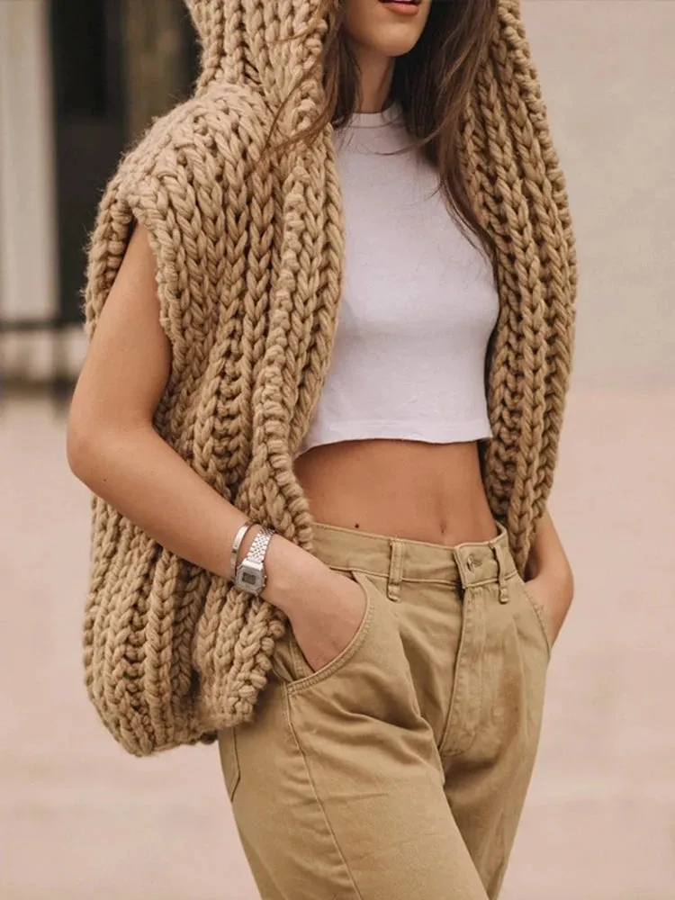 Hooded Knitted Cardigan Sweater
