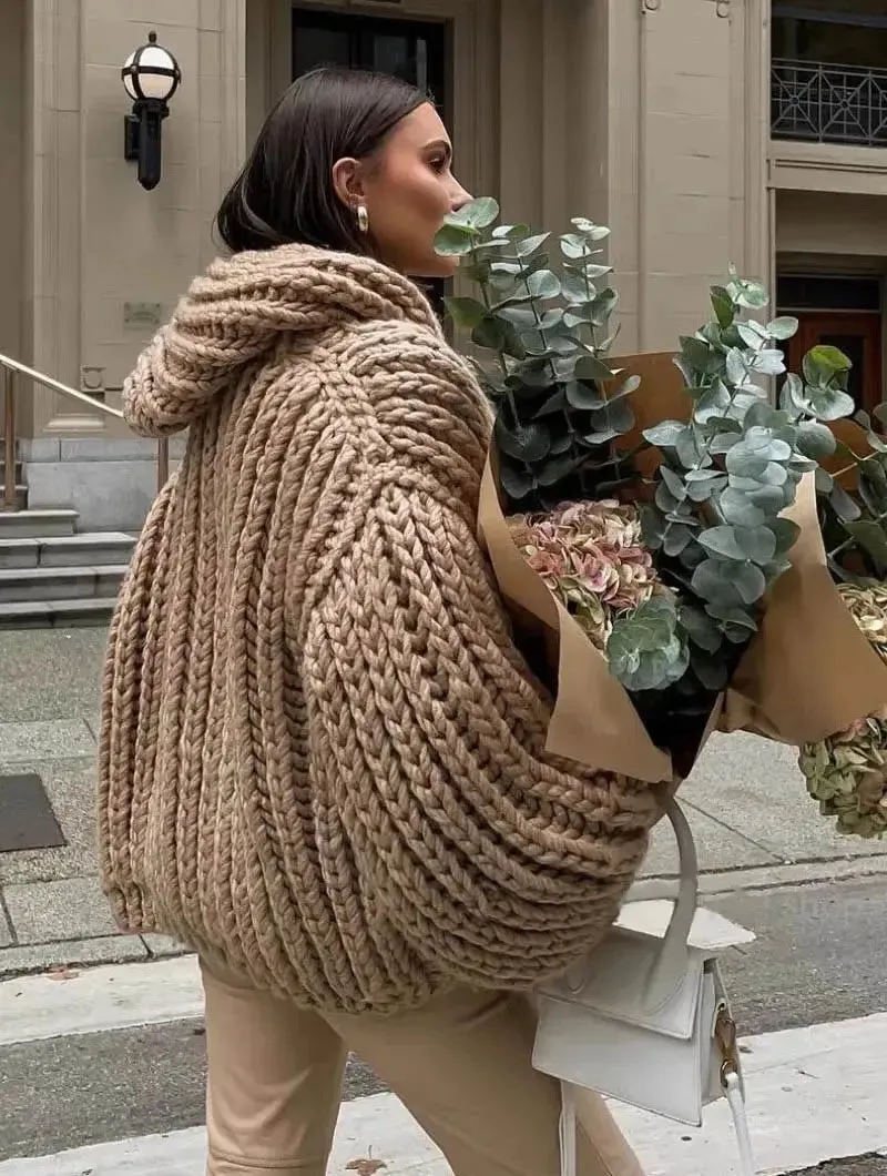Hooded Knitted Cardigan Sweater