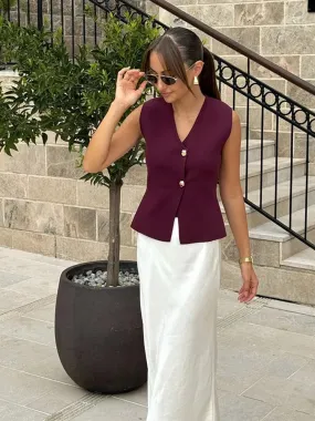 Joskaa Sleeveless Knitted Solid V-neck Women's Cardigan Single Breasted Casual Vest Cardigans 2024 Autumn Winter Ladies Street Sweaters