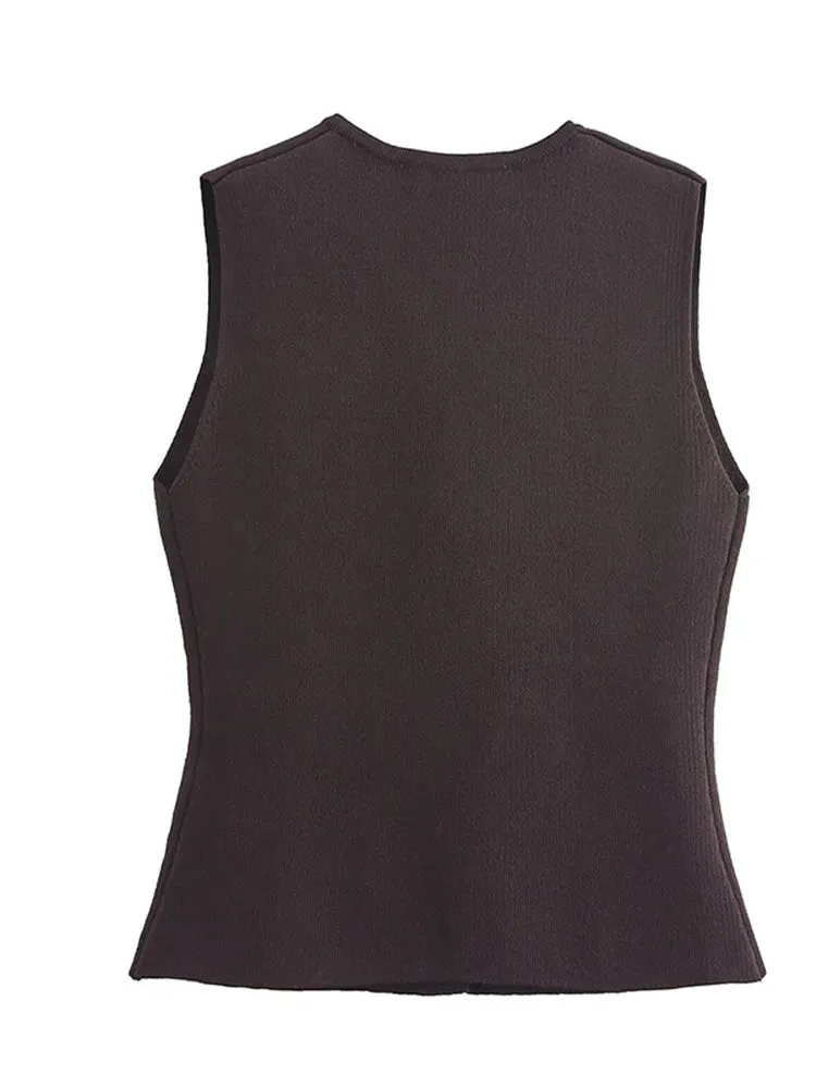 Joskaa Sleeveless Knitted Solid V-neck Women's Cardigan Single Breasted Casual Vest Cardigans 2024 Autumn Winter Ladies Street Sweaters