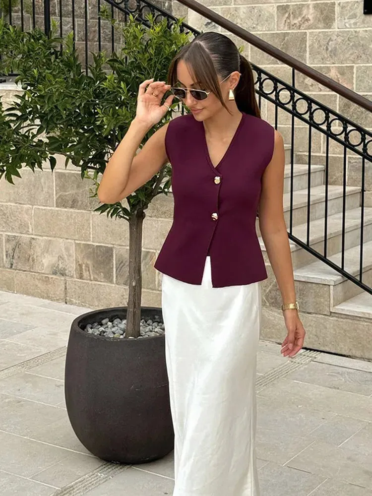 Joskaa Sleeveless Knitted Solid V-neck Women's Cardigan Single Breasted Casual Vest Cardigans 2024 Autumn Winter Ladies Street Sweaters