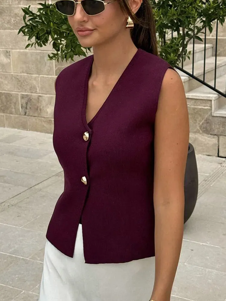 Joskaa Sleeveless Knitted Solid V-neck Women's Cardigan Single Breasted Casual Vest Cardigans 2024 Autumn Winter Ladies Street Sweaters