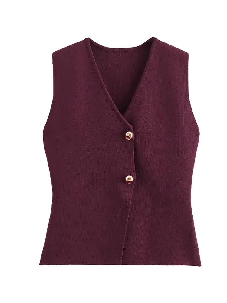 Joskaa Sleeveless Knitted Solid V-neck Women's Cardigan Single Breasted Casual Vest Cardigans 2024 Autumn Winter Ladies Street Sweaters