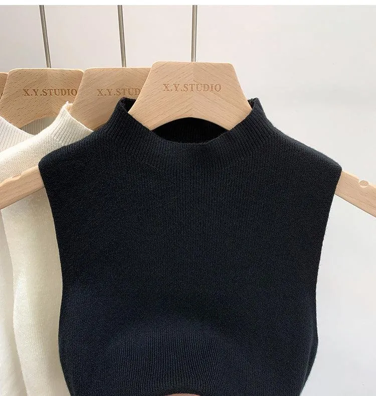 Knitted sweater vest half turtleneck camisole mid-neck sleeveless top