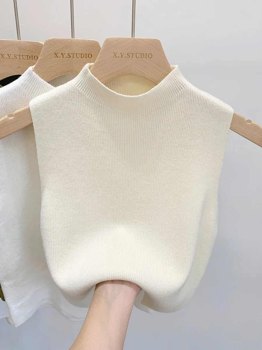 Knitted sweater vest half turtleneck camisole mid-neck sleeveless top