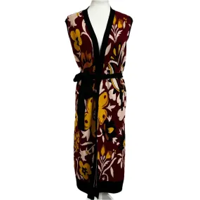 La Double J £650 Burgundy Floral Knit Belted Long Gilet XS