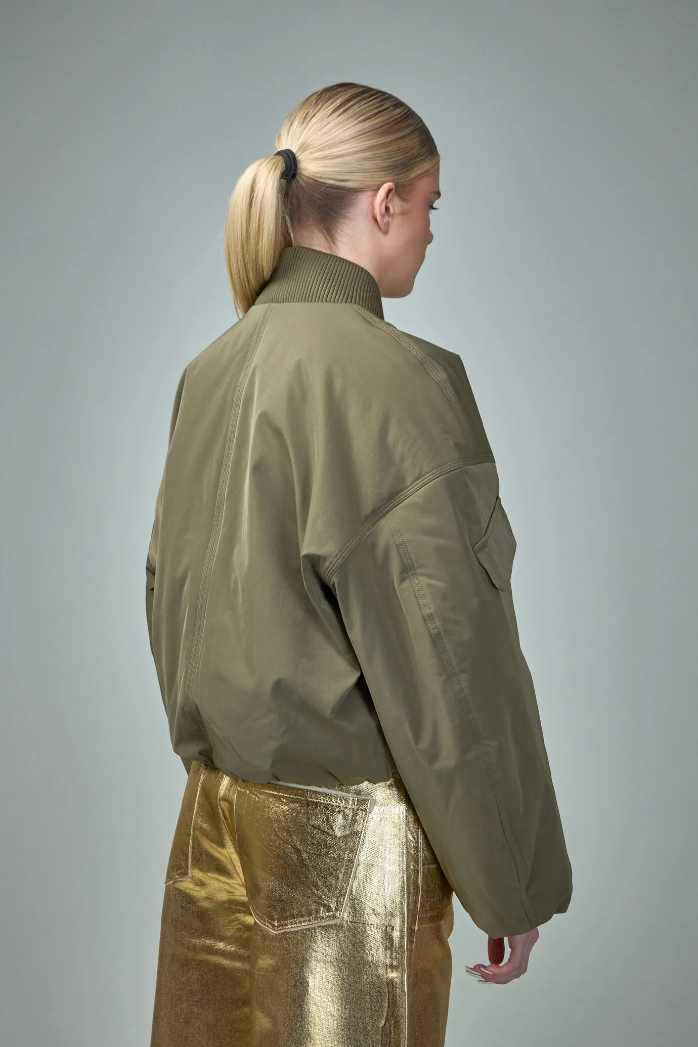 Light Twill Oversized Short Bomber Jacket