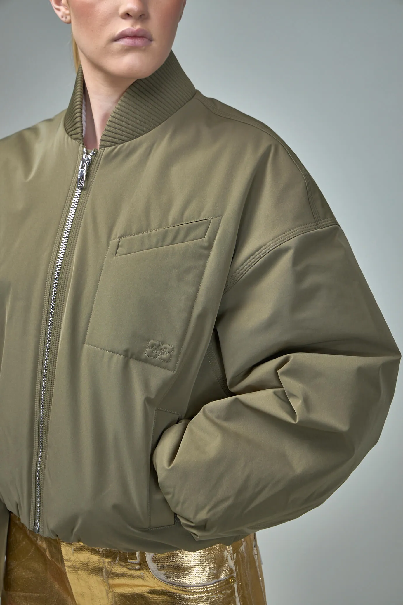 Light Twill Oversized Short Bomber Jacket