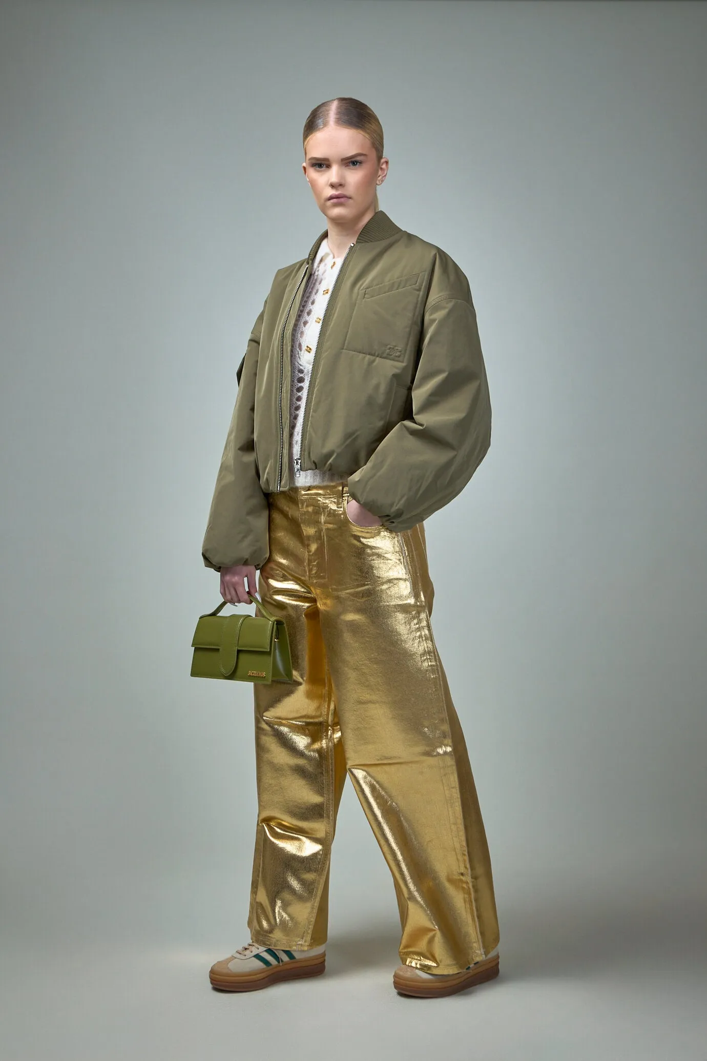 Light Twill Oversized Short Bomber Jacket
