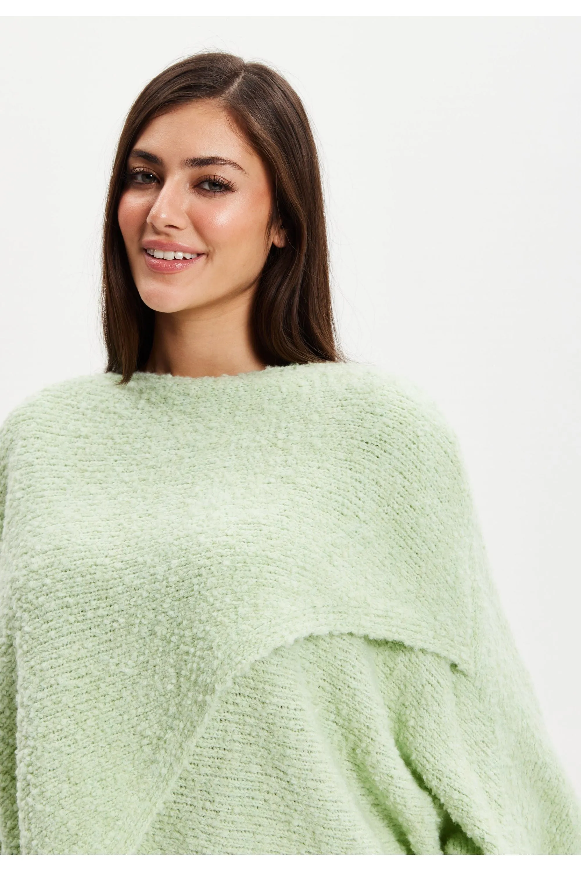 Liquorish Green Asymmetric Layered Shawl Jumper