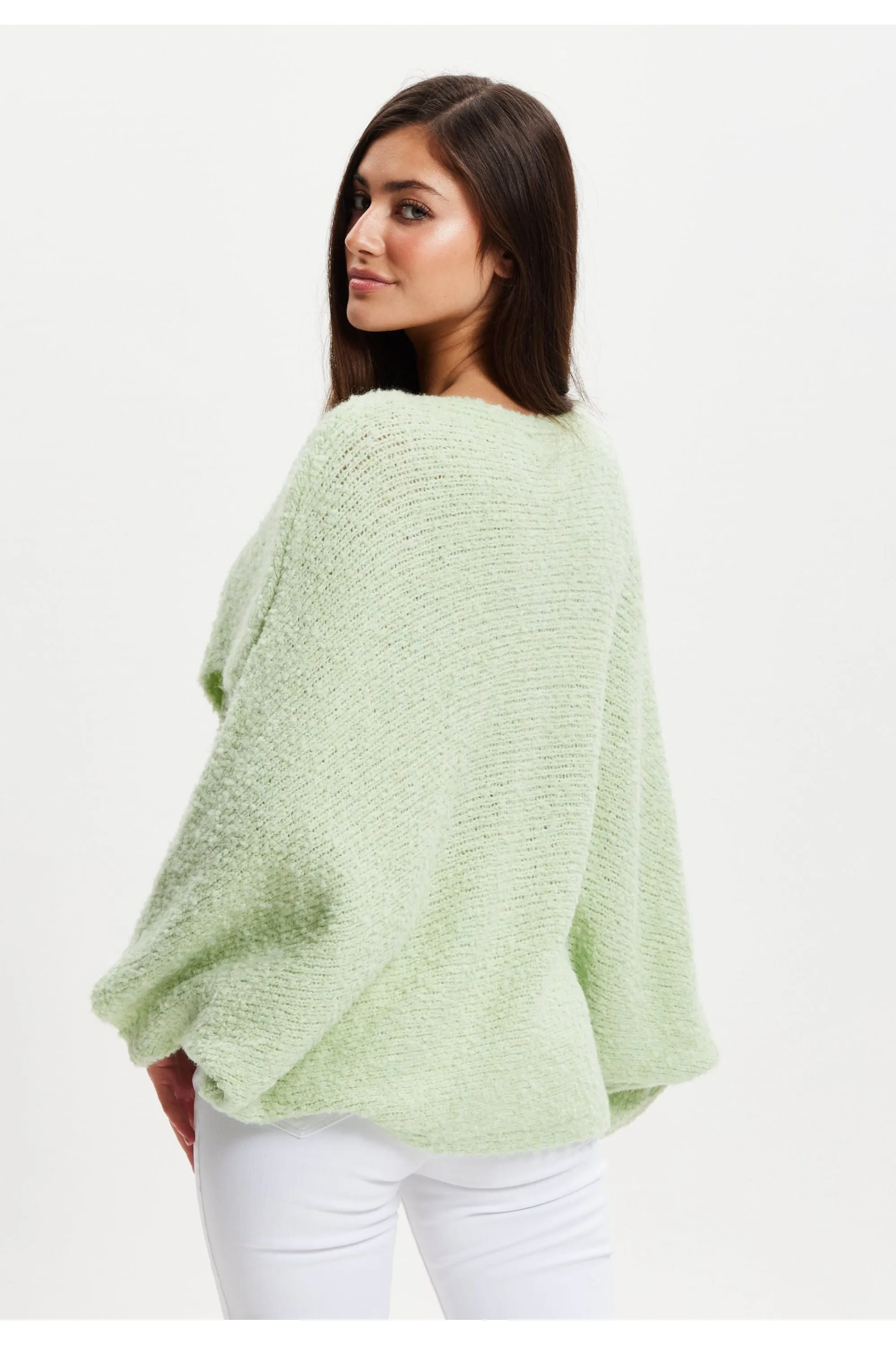 Liquorish Green Asymmetric Layered Shawl Jumper