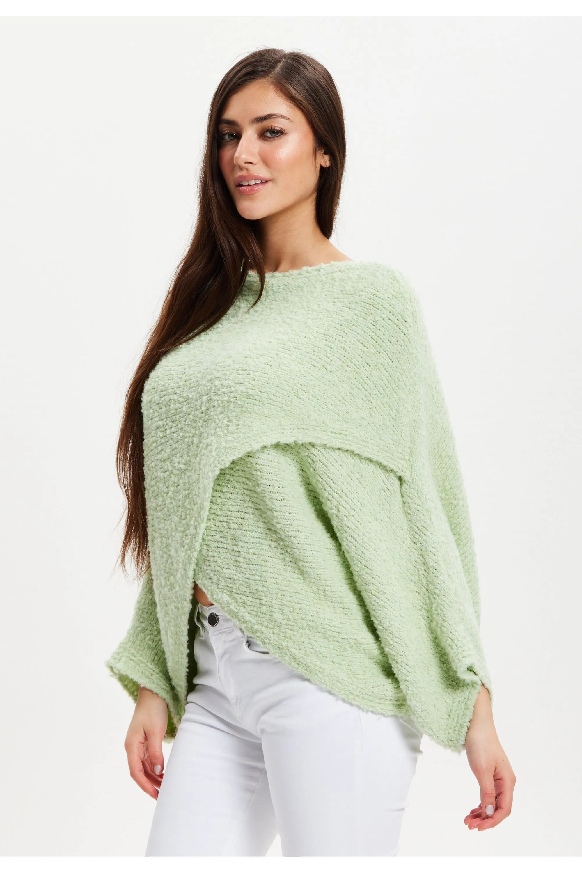 Liquorish Green Asymmetric Layered Shawl Jumper