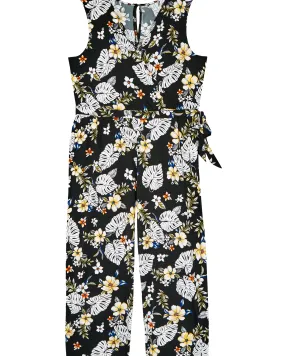 Lonnie Faux Wrap Tie Waist Knit Jumpsuit | Black / Yellow