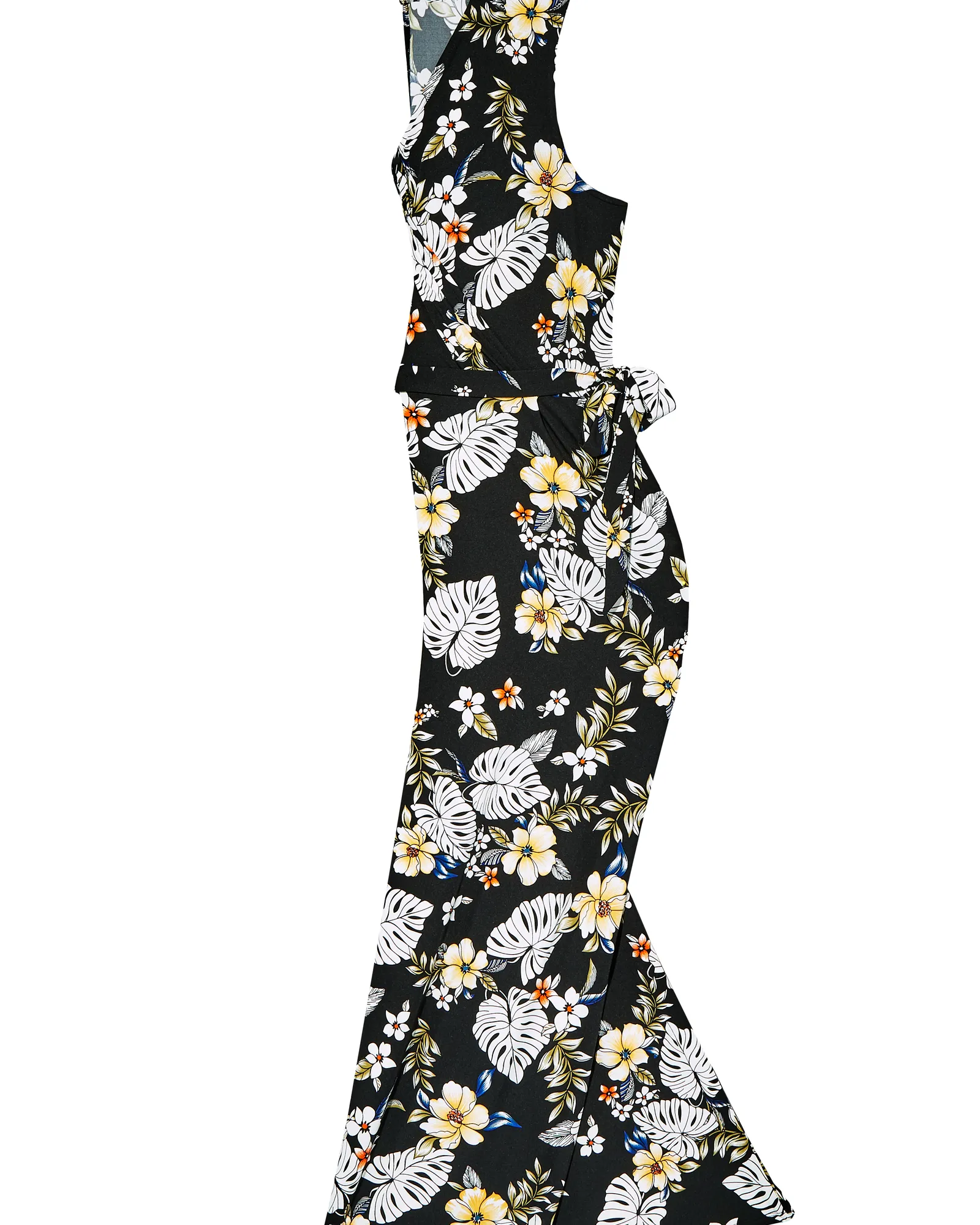 Lonnie Faux Wrap Tie Waist Knit Jumpsuit | Black / Yellow