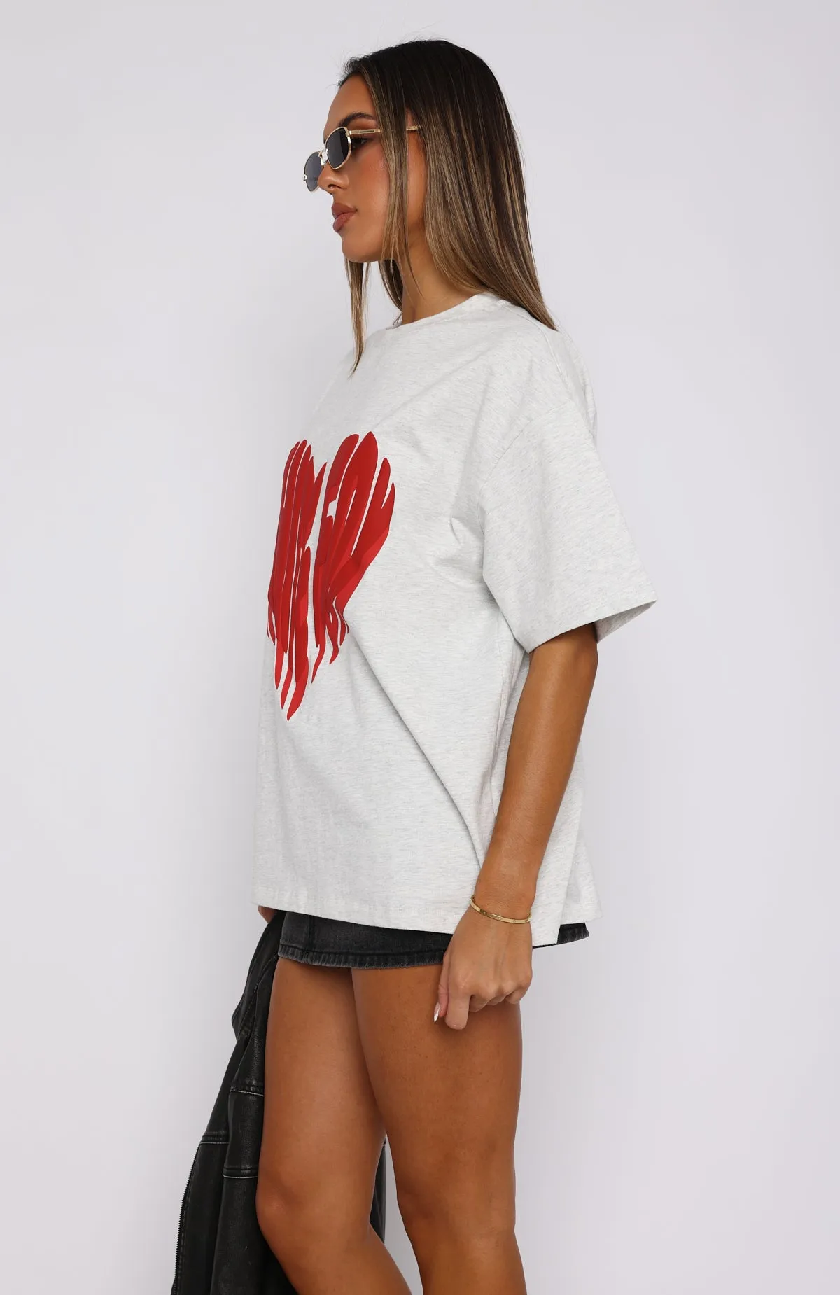 Love Burst Oversized Tee Grey Marle