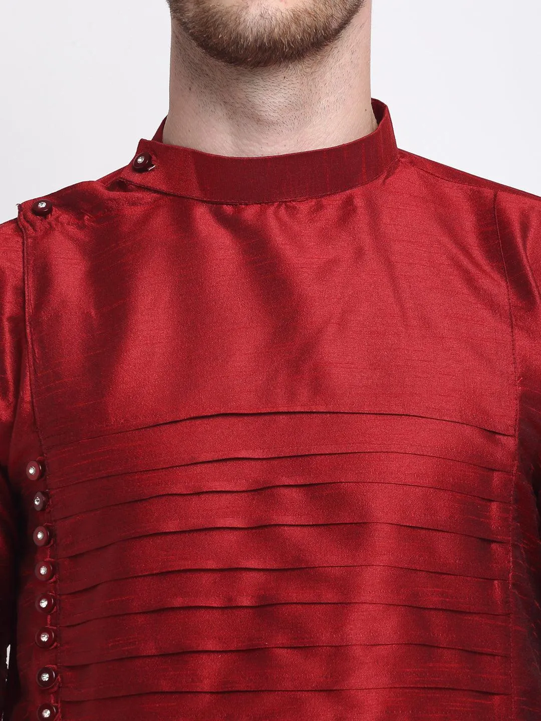 Men's Maroon Solid Kurta With Churidaar Pyjama - Benstoke