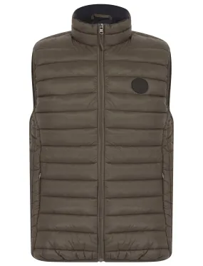 Mentari Quilted Puffer Gilet with Fleece Lined Collar in Khaki - Tokyo Laundry