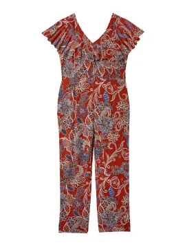 Mesilla Puff Print Jumpsuit | Burgundy / Olive Green