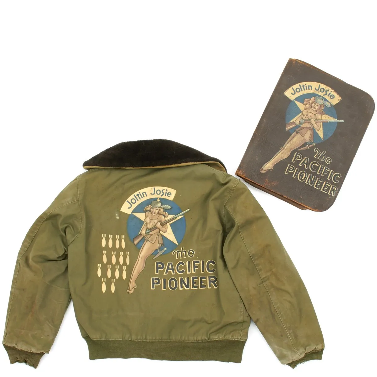 Original U.S. WWII B-29 Bomber Joltin Josie the Pacific Pioneer Painted B-15 Jacket and Navigator Case