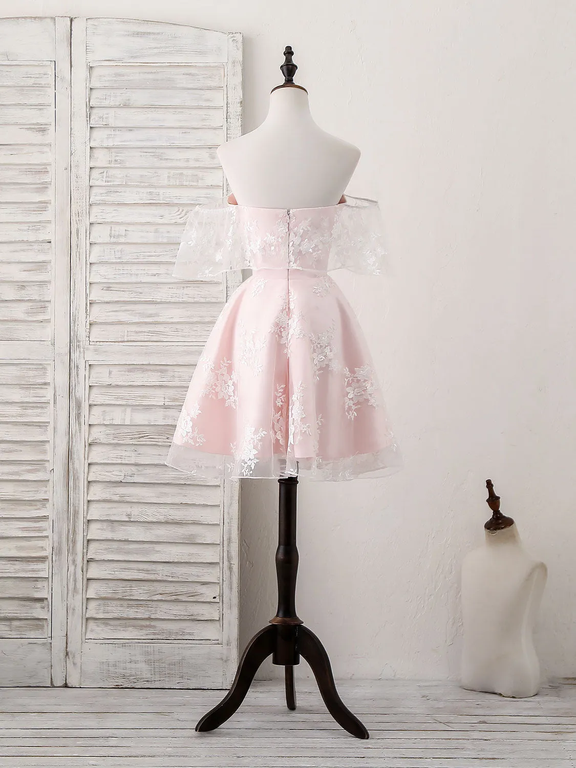 Pink Tulle Sweetheart Lace Short Prom Dress Pink Homecoming Dress