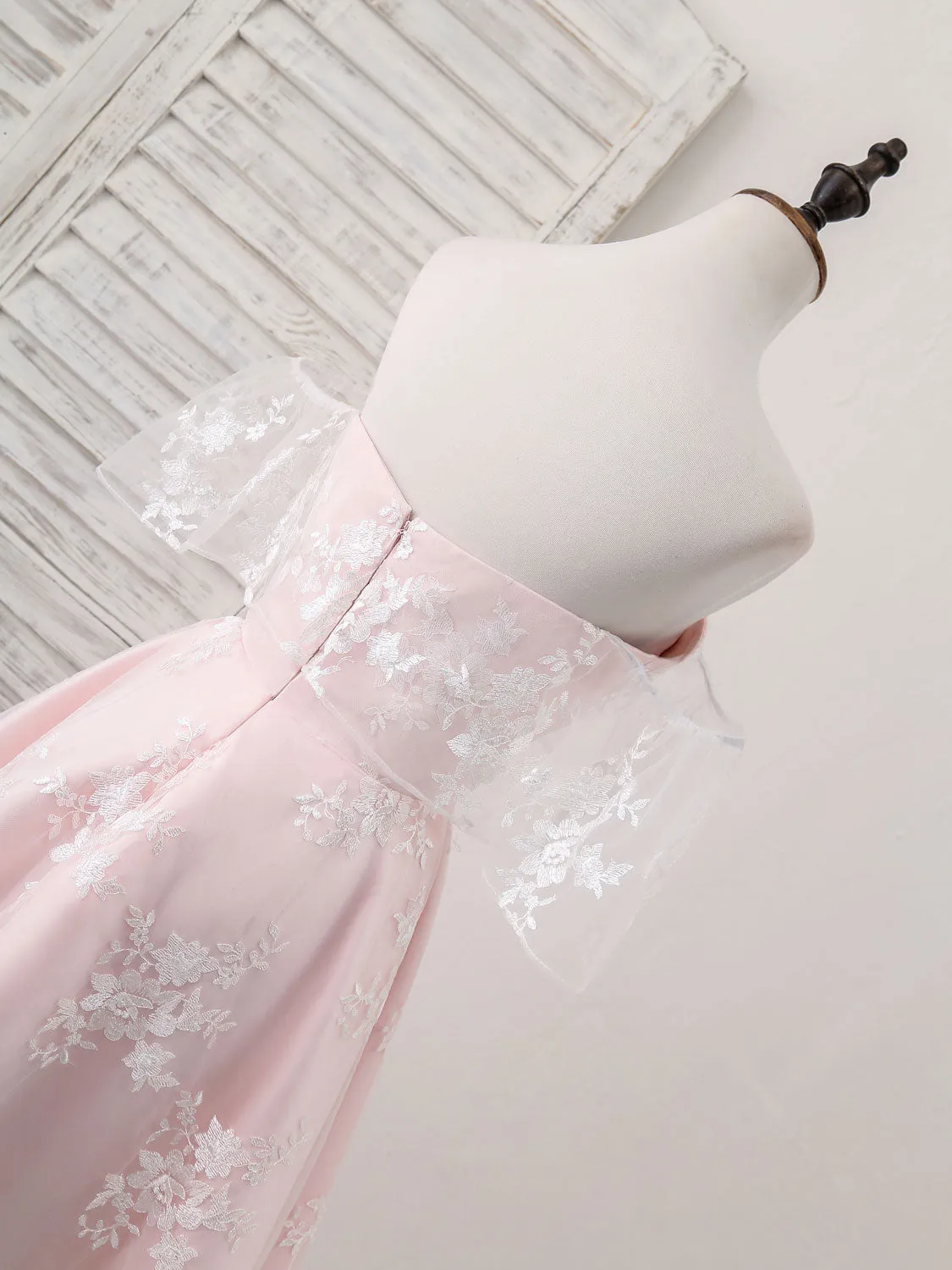 Pink Tulle Sweetheart Lace Short Prom Dress Pink Homecoming Dress