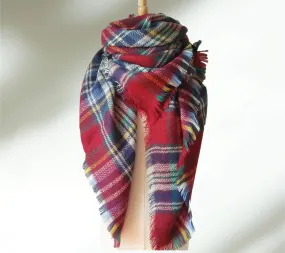 Red, Blue and Green Plaid Blanket Scarf/ Oversized Scarf/ Plaid Shawl/ Bridesmaid Gifts/ Christmas Plaid Scarf/ Throw plaid blanket/ Plaid Women's Blanket Scarf/ Women Scarf/ Gifts for Her/ Women Shawl/ Bridesmaid Scarf/ Fall Scarf