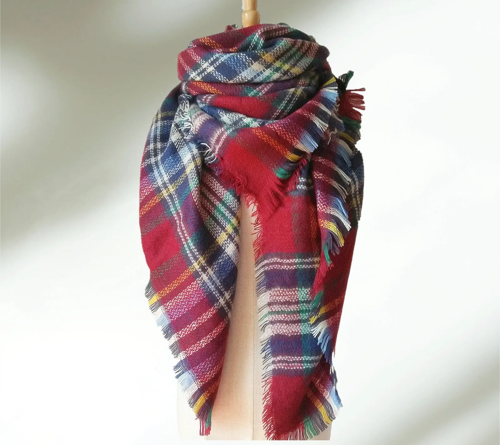 Red, Blue and Green Plaid Blanket Scarf/ Oversized Scarf/ Plaid Shawl/ Bridesmaid Gifts/ Christmas Plaid Scarf/ Throw plaid blanket/ Plaid Women's Blanket Scarf/ Women Scarf/ Gifts for Her/ Women Shawl/ Bridesmaid Scarf/ Fall Scarf