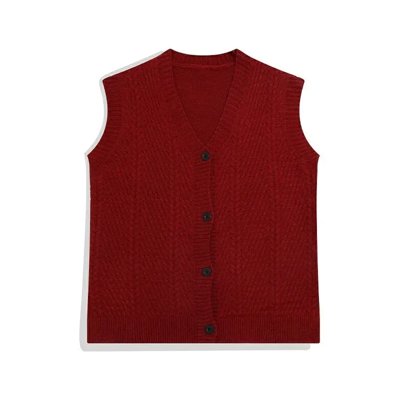 Riolio Sweater Vest Men Design Button Up Clothing Sleeveless Casual All-match Teens High Street Harajuku Knitwear Ins Handsome Popular