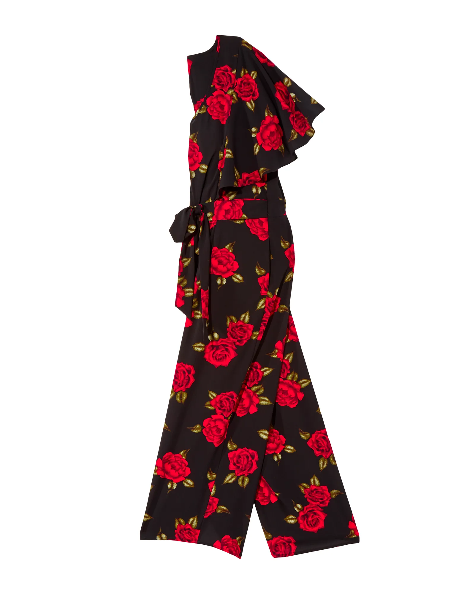 Rose Tie-Waist Cropped Jumpsuit | Black / Red