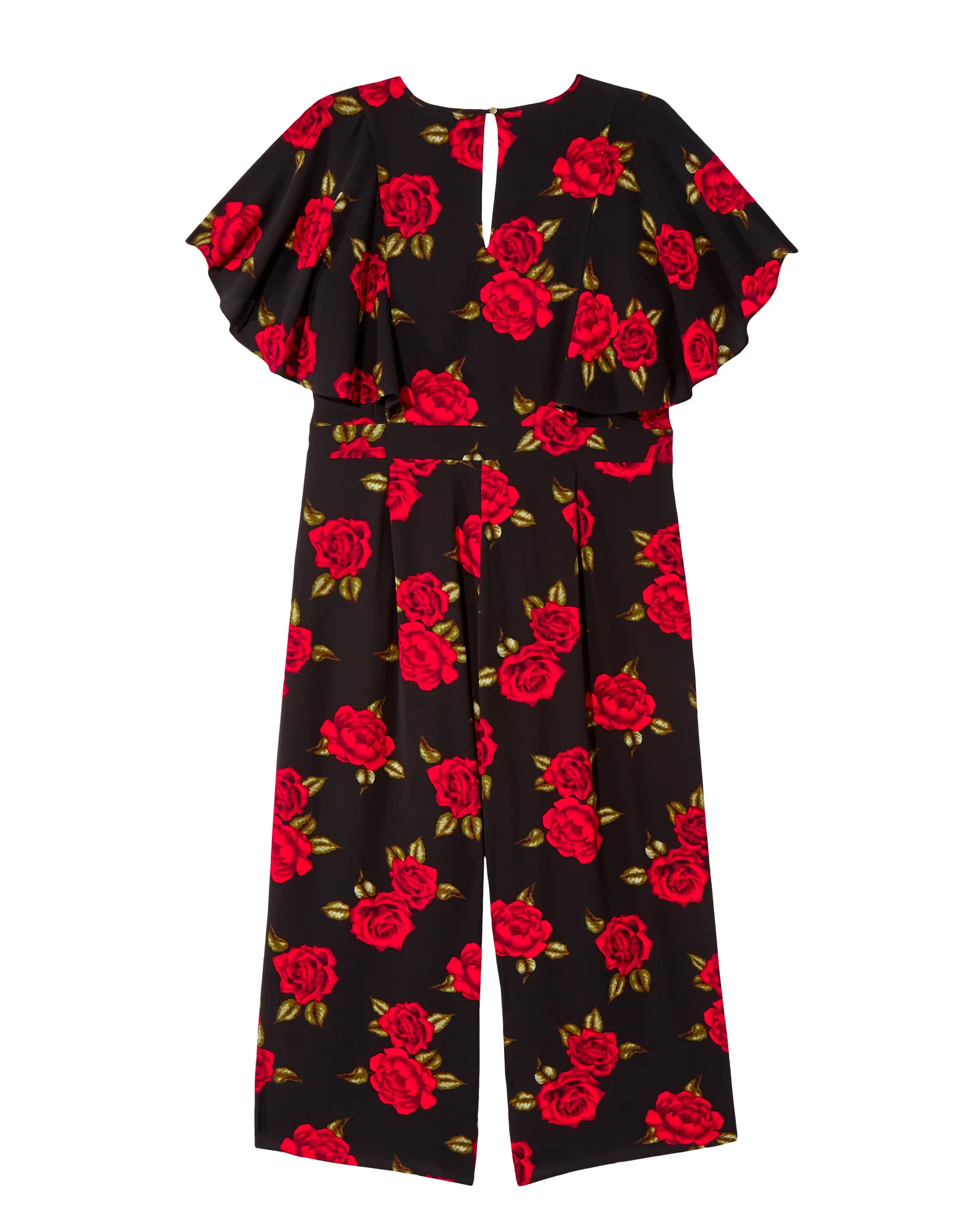 Rose Tie-Waist Cropped Jumpsuit | Black / Red