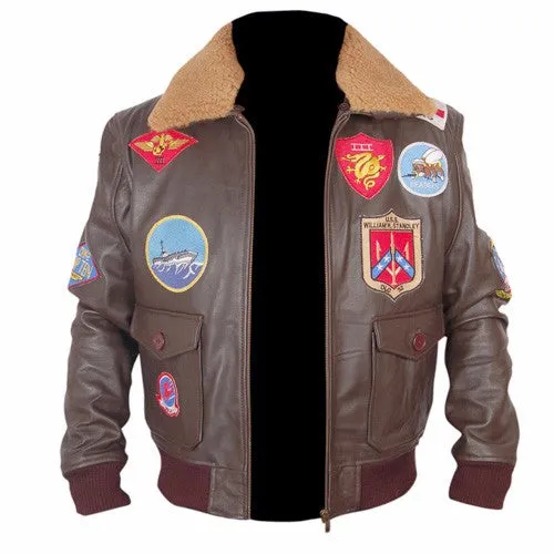 RW Authentic Sheepskin Top Gun Brown Bomber Leather Jacket