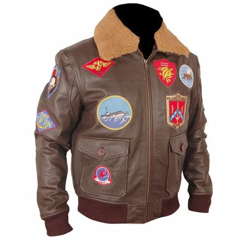 RW Authentic Sheepskin Top Gun Brown Bomber Leather Jacket